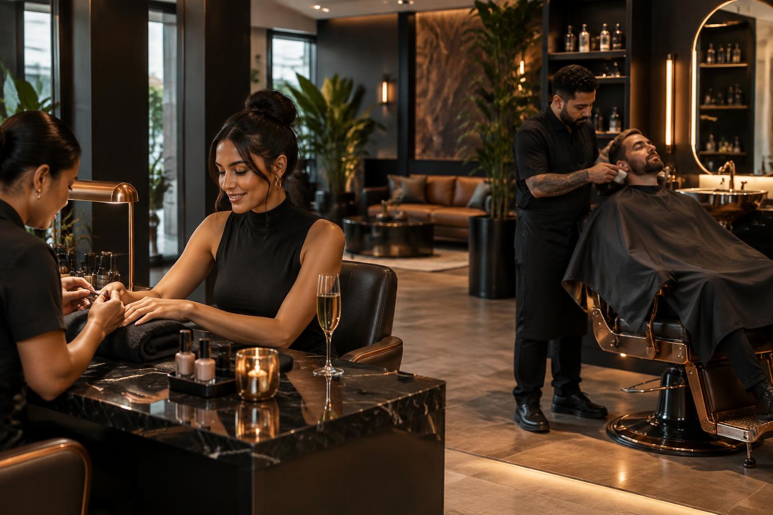 Partners enjoying beauty and barbering treatments together